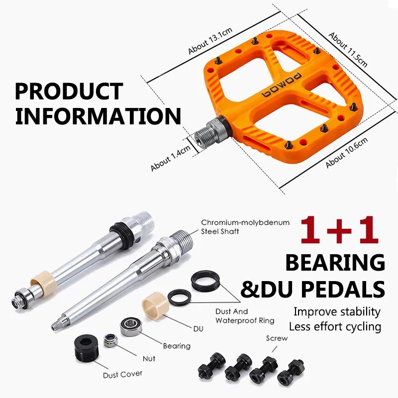 BOWOD īpaši vieglie neslīdoši neilona velosipēdu pedāļi ūdensizturīgi kalnu velosipēda pedāļi MTB noslēgts gultnis CNC sakausējuma riteņbraukšanas piederumi