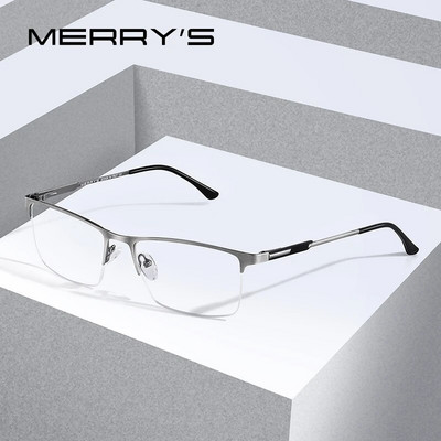 MERRYS DESIGN Мъжки рамки за очила от титаниева сплав Мъжки очила с квадратно око Късогледство с рецепта Мъжки половин оптични S2064