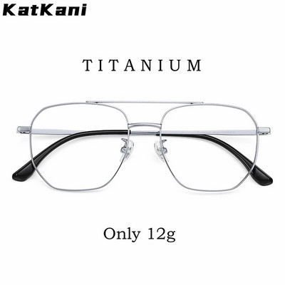 KatKani Ochelari ultra-ușori de modă cu fascicul dublu pentru femei, tendință retro, titan pur optic, ochelari de vedere cu prescripție, rame bărbați 85405