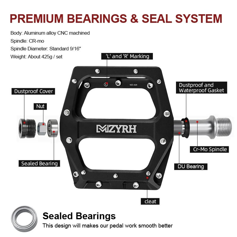 Jauni kalnu velosipēda pedāļi MTB pedāļa alumīnija velosipēda platplatformas plakanie pedāļi 9/16 collu velosipēdu pedāļi ar noslēgtu gultni