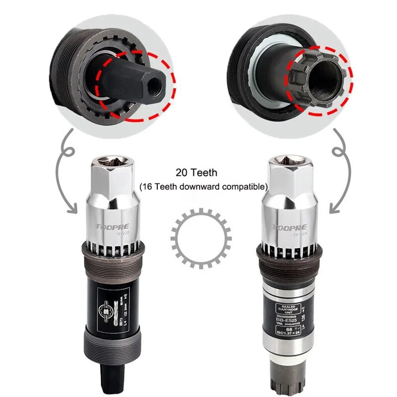 Jalgratta põhjaklambrite eemaldamise tööriist 20 hambaga kukkumisvastane seade, kõrge süsinikusisaldusega terasest BB varrukas mägirattaparandustööriistad