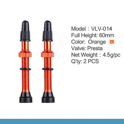 1 pāris 48 mm 60 mm Presta vārsts ceļa MTB velosipēdu bezkameru riepām Misiņa kodols sakausējuma kāta bezkameru hermētiķis, saderīgs