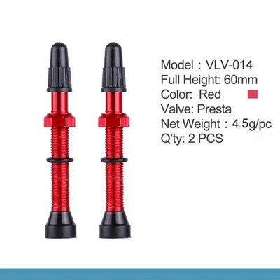 1 pāris 48 mm 60 mm Presta vārsts ceļa MTB velosipēdu bezkameru riepām Misiņa kodols sakausējuma kāta bezkameru hermētiķis, saderīgs