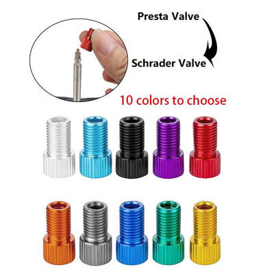 10 цветен алуминиев клапан за велосипед PRESTA към преобразувател на SCHRADER, адаптер за автомобилен клапан