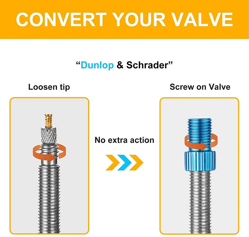 10 krāsu alumīnija velosipēda vārsta PRESTA uz SCHRADER pārveidotāja automašīnas vārsta adapteris
