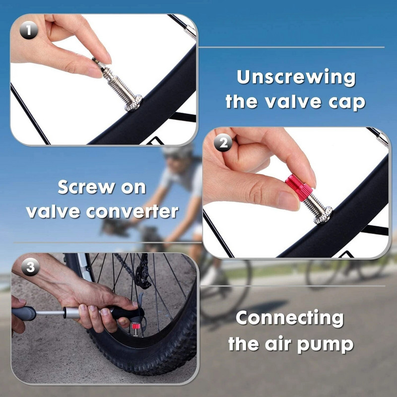 10 krāsu alumīnija velosipēda vārsta PRESTA uz SCHRADER pārveidotāja automašīnas vārsta adapteris