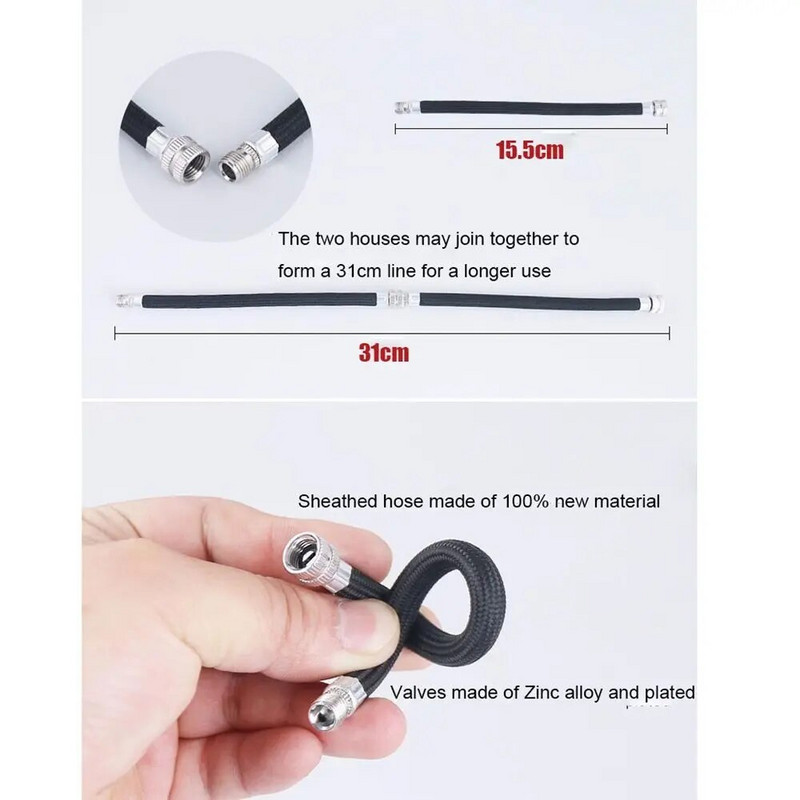 1/2PCS Σωλήνα σωλήνα επέκτασης αντλίας ποδηλάτου Κορδόνι σωλήνα φορητό ποδήλατο άντλησης ανταλλακτικά για μεγαλύτερη χρήση 150Psi Schrader A/V Βαλβίδα Μαύρο