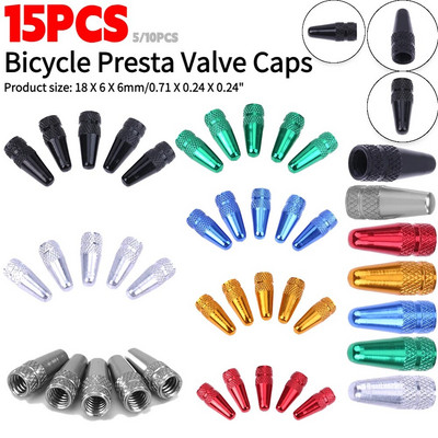 15-5PCS Велосипедна гума Капачка на клапана Алуминиева сплав Presta Valve Core Lends CNC Mtb Tubeless Valve Cover Mtb Аксесоари за велосипеди