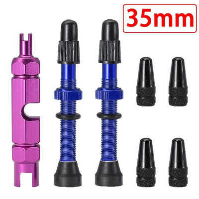 Velosipēda Presta bezcauruļu vārsta kāta komplekts alumīnija sakausējuma Presta vārsta kāta vāciņi 2 pāri un vārsta serdes noņemšanas rīks 35mm/44mm/60mm