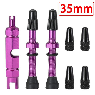 Velosipēda Presta bezcauruļu vārsta kāta komplekts alumīnija sakausējuma Presta vārsta kāta vāciņi 2 pāri un vārsta serdes noņemšanas rīks 35mm/44mm/60mm