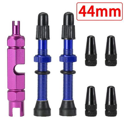 Velosipēda Presta bezcauruļu vārsta kāta komplekts alumīnija sakausējuma Presta vārsta kāta vāciņi 2 pāri un vārsta serdes noņemšanas rīks 35mm/44mm/60mm