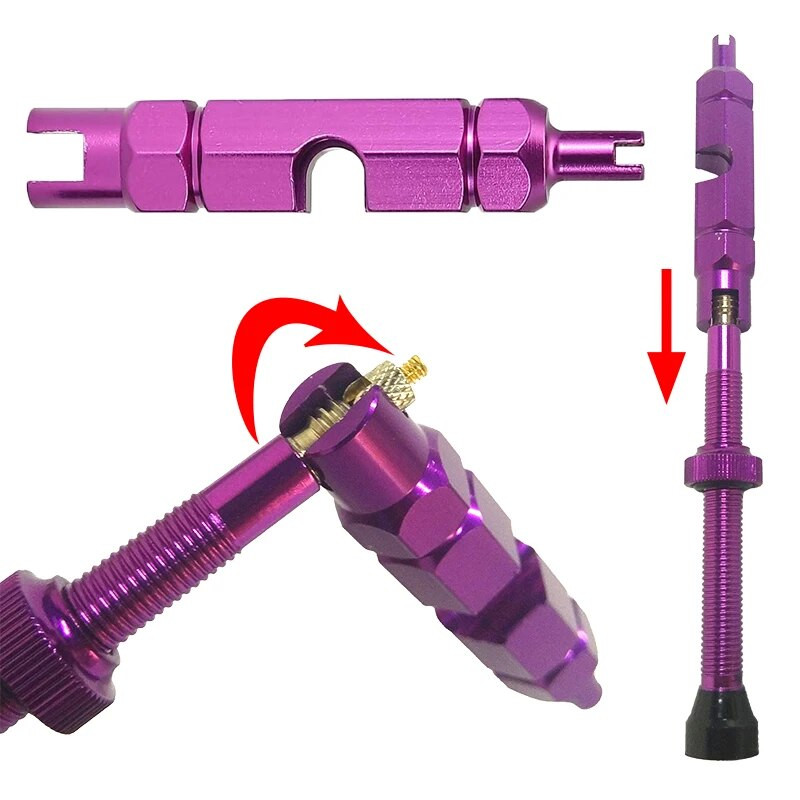 Velosipēda Presta bezcauruļu vārsta kāta komplekts alumīnija sakausējuma Presta vārsta kāta vāciņi 2 pāri un vārsta serdes noņemšanas rīks 35mm/44mm/60mm