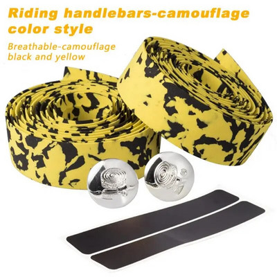 1GB šosejas velosipēda roktura stienis ar stieņa spraudni Pretslīdēšanas riteņbraukšanas amortizācijas rokturi Aptinumi Gumijas putu elpojošas lentes Dzeltenas