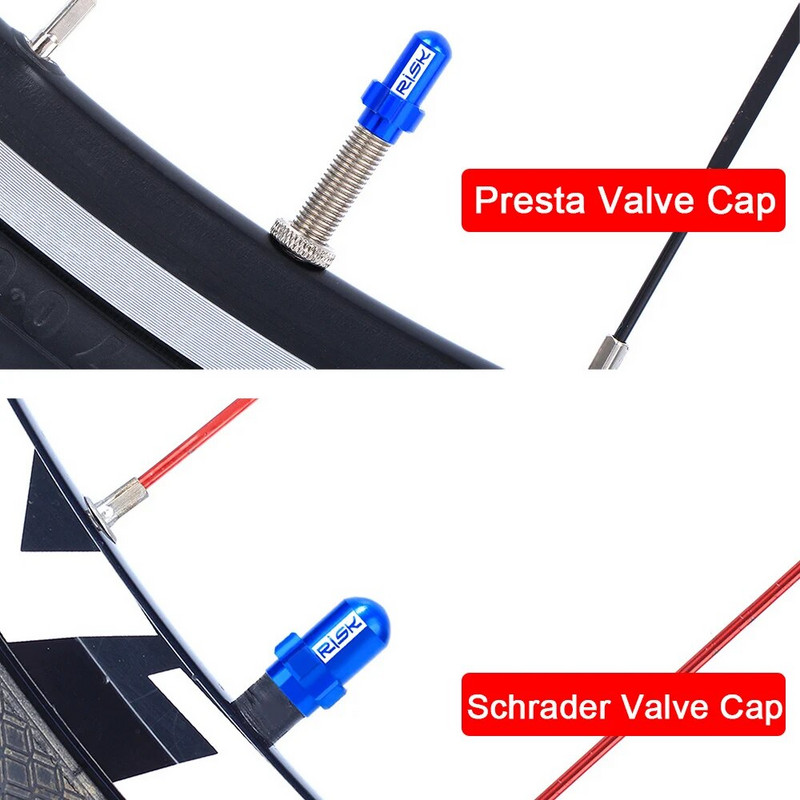 RISC 2 buc. Capace de roată de roată de bicicletă MTB/de drum, din aluminiu, pentru roată de bicicletă de munte, supapă de anvelopă, tijă de anvelopă, capace de supapă de aer, capac etanș pentru mașină
