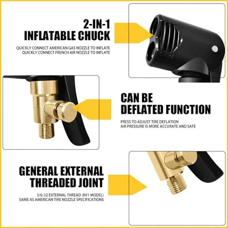 Αντάπτορας σωλήνας ακροφυσίου αντλίας ποδηλάτου Εξαρτήματα σέρβις εξαρτημάτων άντλησης διπλής κεφαλής F/VA/V Schrader/Presta βαλβίδα μετατροπέα ποδηλάτων