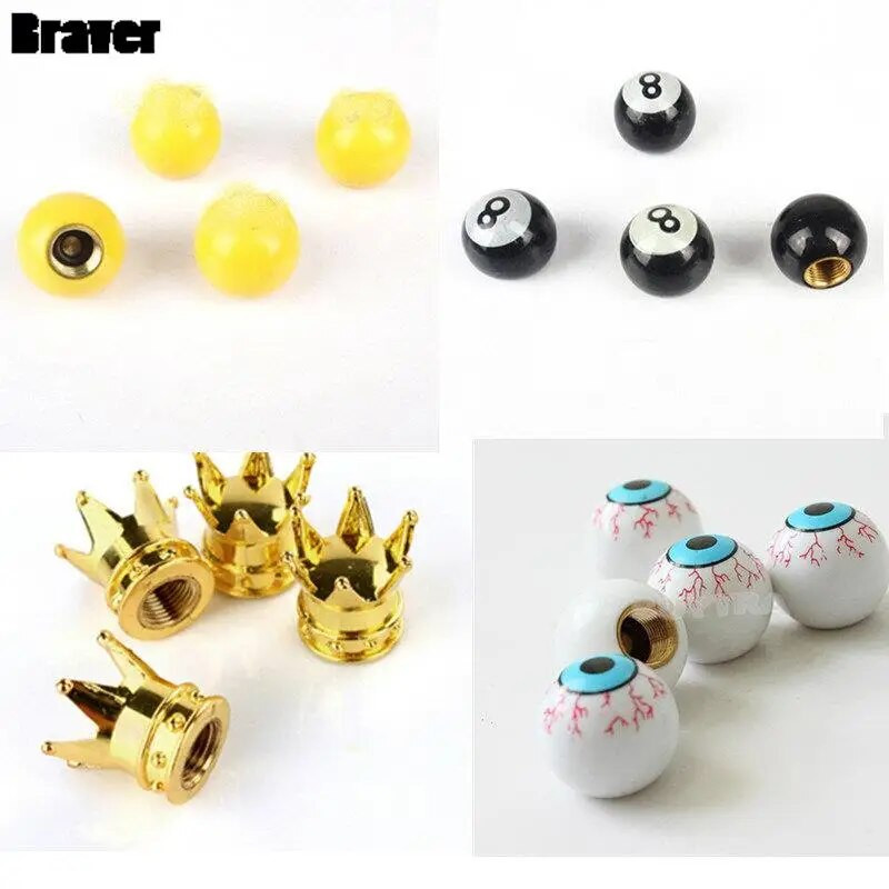 4 vnt. rutulinės žvaigždės karūnėlės formos dviračio padangos rato koto oro vožtuvo dangtelis kelių dviračių padangų vožtuvų dangteliai kauliukai, sunkvežimiai, sandarūs dangteliai