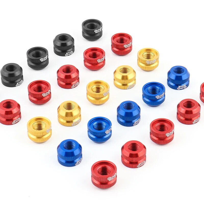 MUQZI 2PCS riepas vārsta uzgrieznis MTB šosejas velosipēda bezkameru loks īpaši viegla alumīnija sakausējuma Presta vārsta aizsardzības skrūves vārsta fiksētā paplāksne