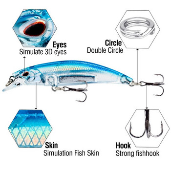 Риболовна примамка Minnow Лазерна твърда изкуствена стръв 3D очи 6,7 см 6,3 г Воблери Принадлежности за риболов на шаран Бавно потъващ джеркбейт