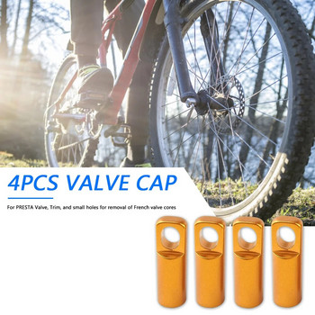 8/4 бр. Велосипедна тръба за гуми Presta Valve Cap Алуминиева сплав Френски велосипедни гуми за вентили Прахови капаци Протектор MTB Valve Core Removal Tool Tool