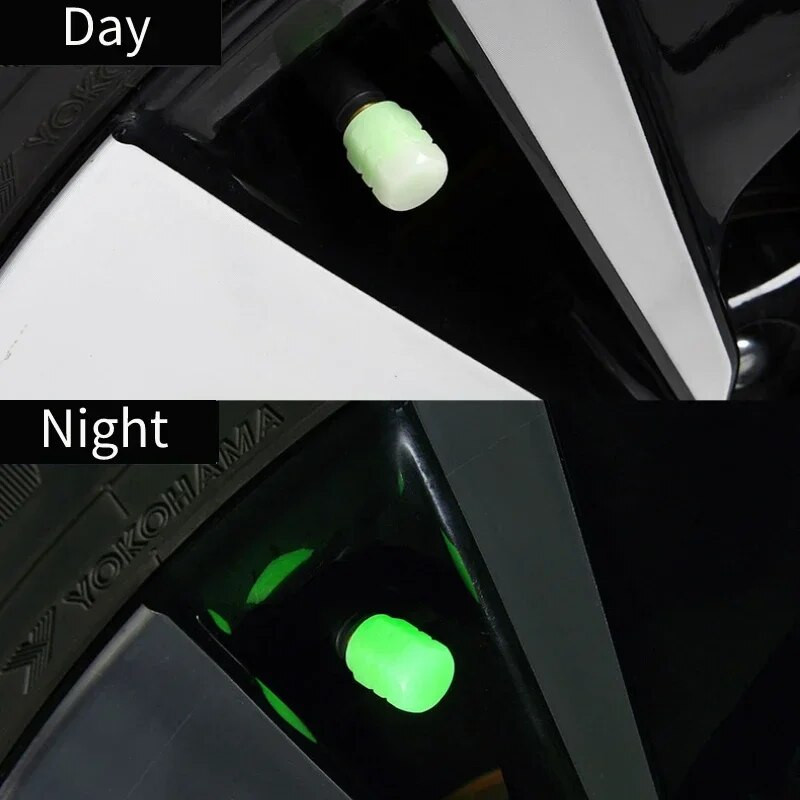 4vnt šviečiančių vožtuvų dangtelių liuminescencinių naktinių švytinčių automobilių motociklų dviračių ratų padangų stebulės šviečiančių vožtuvų koto dangtelių dekorai
