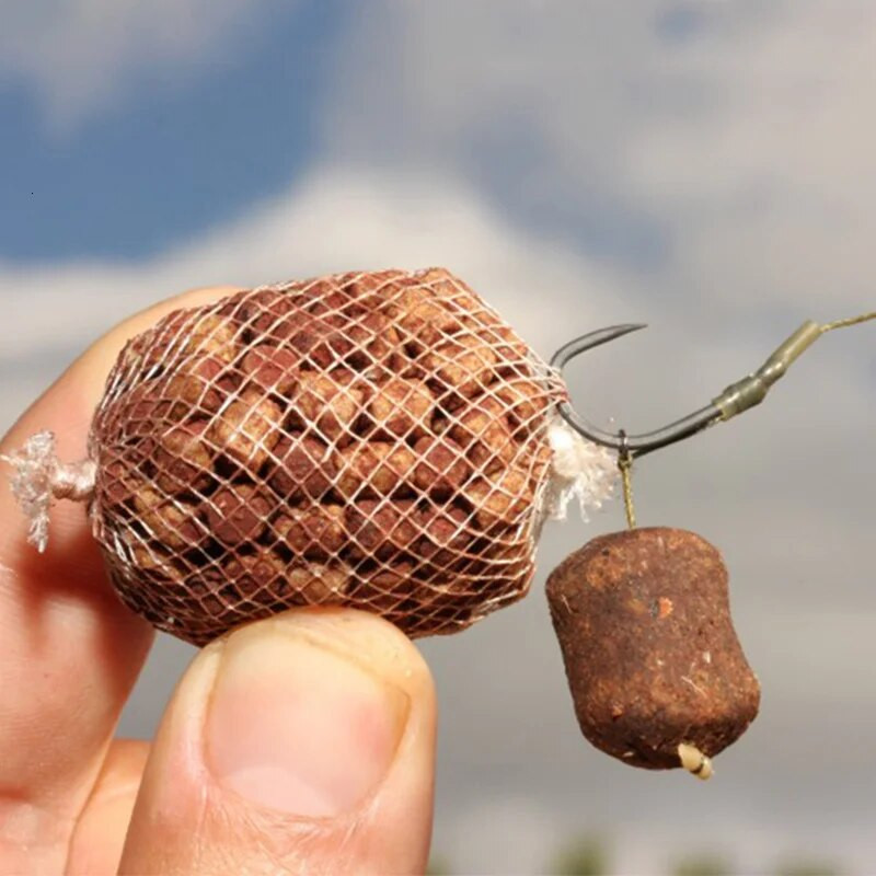 5 metri PVA makšķerēšanas tīkls apaļš ēsmas padevējs ūdenī šķīstošs eiklīda tīkls Vides aizsardzība karpu zvejas ēsmas metējs tīkls