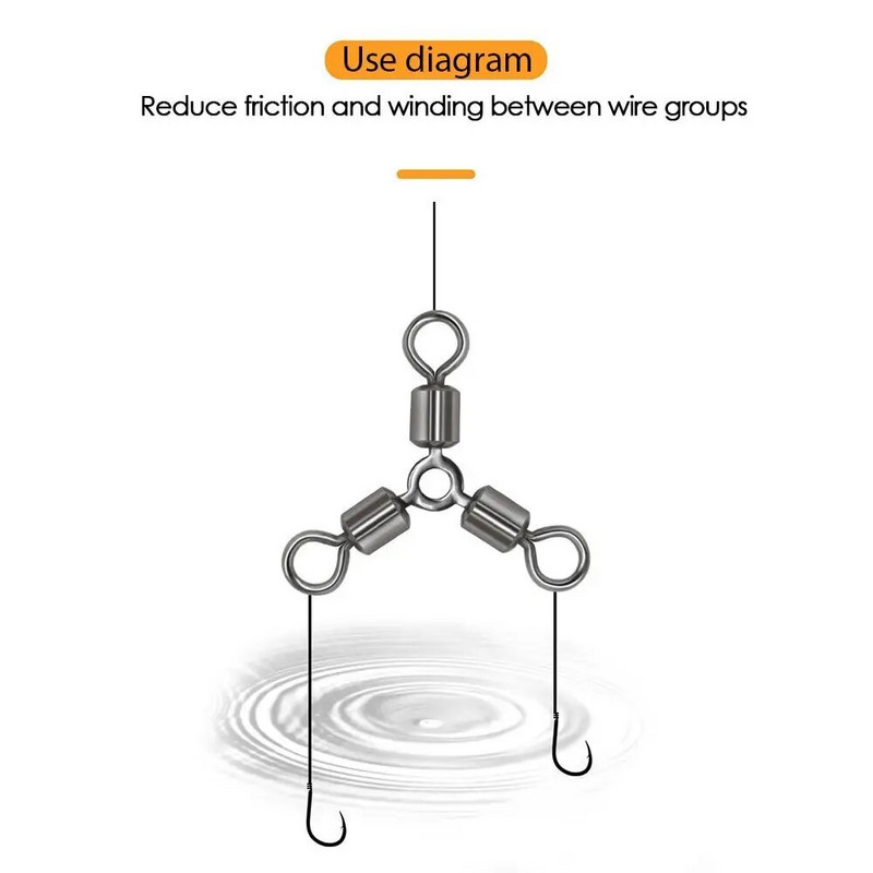 20 vnt/parta Karštas 3 krypčių patvarūs nerūdijančio plieno žvejybos reikmenys, sukamieji suktukai Jungtis su tvirtais žiedais