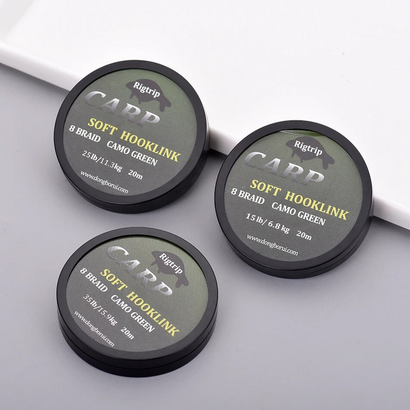 20 m karpių žūklės valas, minkštas kabliukas, 8 sruogų nepadengtas pynimo valas 15LB/25LB/35LB karpių riedmenų sraigtasparnio šerdis