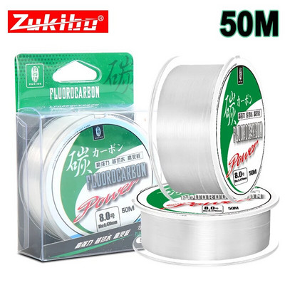 ZUKIBO 50M 100% True Fluorocarbon Ribolov Struna Japanska Karbonska Struna Monofilament Leader Line Front Wireway Transparent