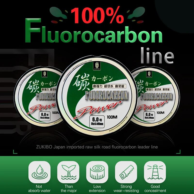 ZUKIBO 50M 100% True Fluorocarbon Ribolov Struna Japanska Karbonska Struna Monofilament Leader Line Front Wireway Transparent