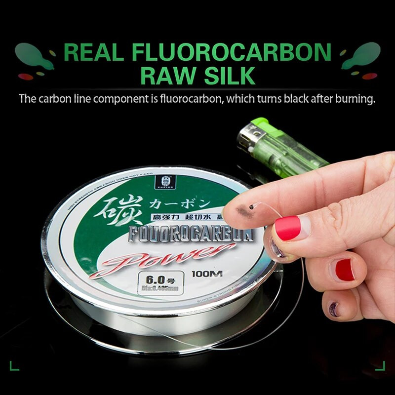 ZUKIBO 50M 100% True Fluorocarbon Ribolov Struna Japanska Karbonska Struna Monofilament Leader Line Front Wireway Transparent