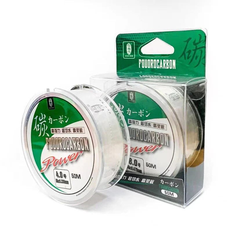 ZUKIBO 50M 100% True Fluorocarbon Ribolov Struna Japanska Karbonska Struna Monofilament Leader Line Front Wireway Transparent