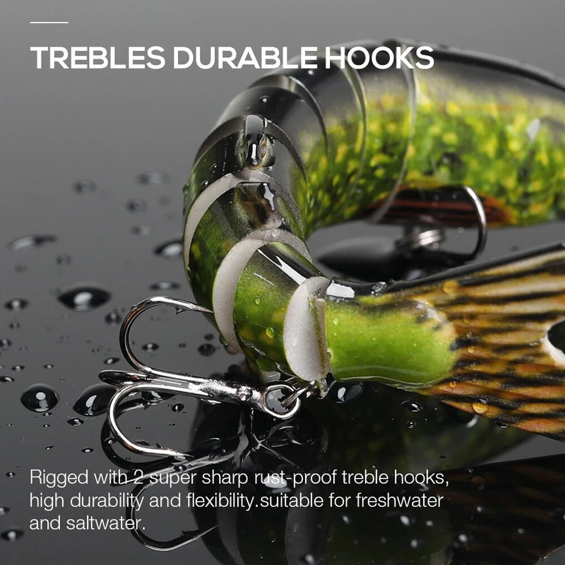 TREHOOK 10 cm/12,5 cm līdaku vobleri makšķerēšanai ar mākslīgo ēsmu, cieta, daudzlocītavu Swimbait Crankbait Lifelike makšķerēšanas mānekļu piederumi