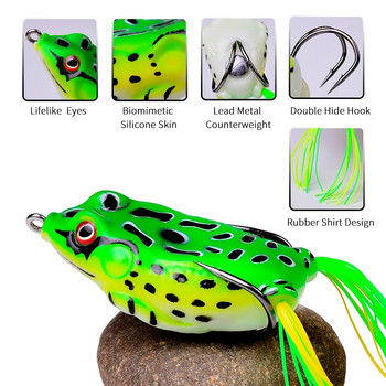 1 бр. 5G 8.5G 13G 17.5G примамка за жаба Мека тръбна примамка Пластмасова примамка за риболов с риболовни куки Topwater Ray Frog Изкуствени 3D очи