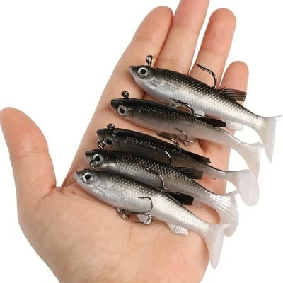 5pcs/Lot Jig Hook Silikonski set mekanih mamaca Swimbait 8cm 12.5g Ribolovni vobleri Umjetni gumeni mamci za štuku Bass Mamac Pribor