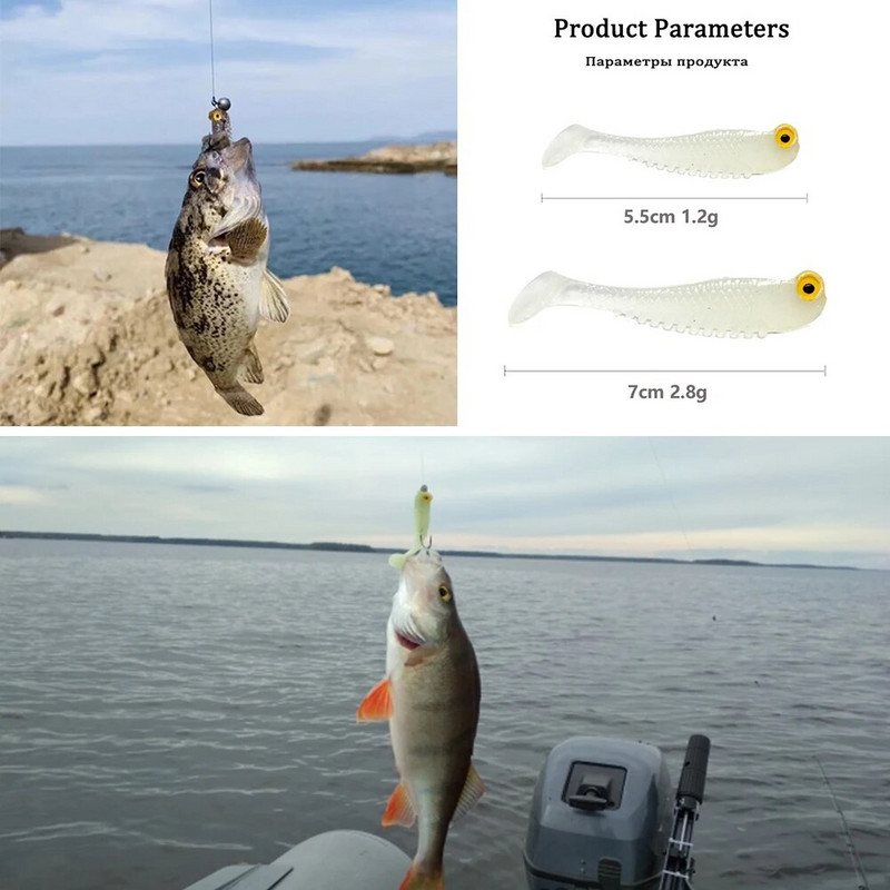 5Gb Mīkstas ēsmas makšķerēšanas mānekļi 5,5 cm/7 cm 1,2 g/2,8 g mākslīgi kustīgi peldoši Pva Swimbait Paddle Tail Makšķerēšanas piederumi