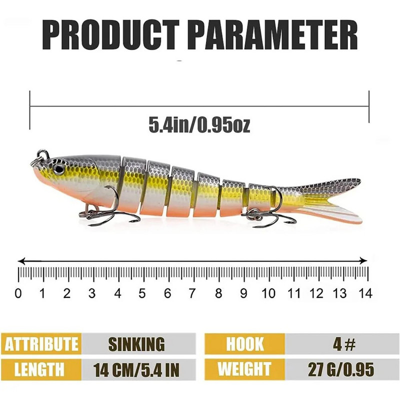 Elutruud kõvad kalapüügi landid, mitme liigesega aeglaselt uppuvad segmenteeritud ujumissöödad kunstsööt Bassipüügi tarvikud meriforelli jaoks