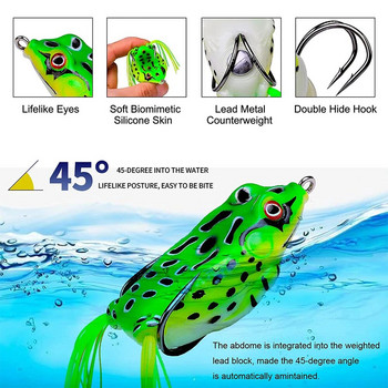 1 τμχ Μαλακό δόλωμα βάτραχος 5g/9g13g17,5g Τεχνητό ψάρεμα δέλεαρ Topwater 3D Eyes Ray Πλαστικό κολύμπι με γάντζους για λαβράκι γατόψαρου