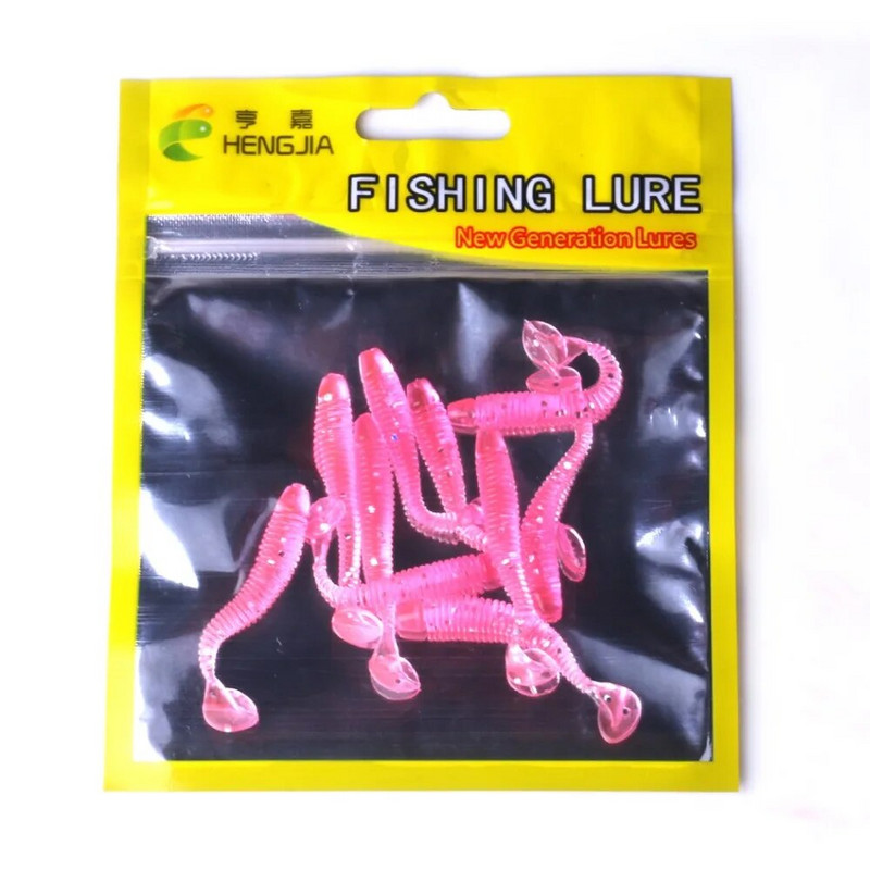 HENGJIA 10gab/Pack Soft T Tail Fishing Lure Set Grub Worm Swimbaits Silikona ēsmas Pesca Bass Carp Makšķerēšanas piederumi Silikona ēsma