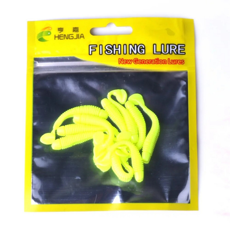 HENGJIA 10gab/Pack Soft T Tail Fishing Lure Set Grub Worm Swimbaits Silikona ēsmas Pesca Bass Carp Makšķerēšanas piederumi Silikona ēsma