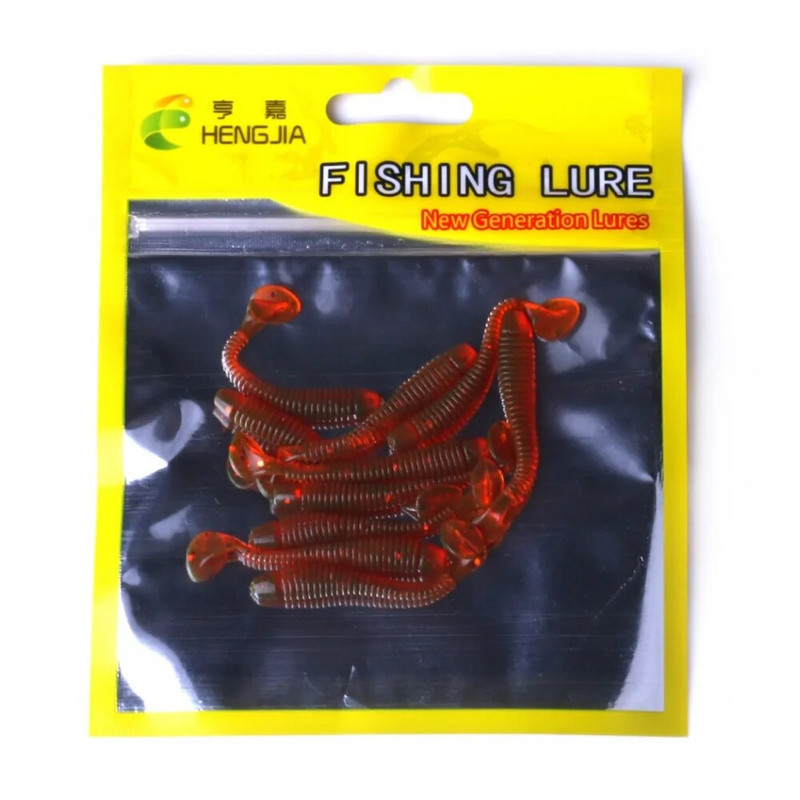HENGJIA 10gab/Pack Soft T Tail Fishing Lure Set Grub Worm Swimbaits Silikona ēsmas Pesca Bass Carp Makšķerēšanas piederumi Silikona ēsma