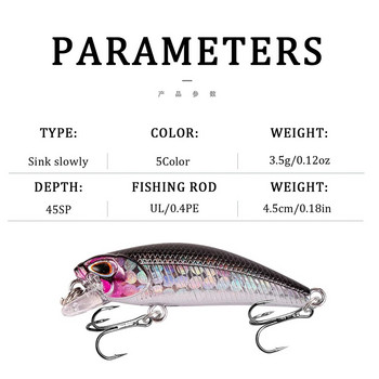 1 τεμ. Mini Minnow Fishing Lures Wobblers 4,5cm 3,5g Βυθιζόμενο Τεχνητό Πλαστικό Σκληρό Δόλωμα Στρόφαλο Jerkbait Pesca Bass Tackle