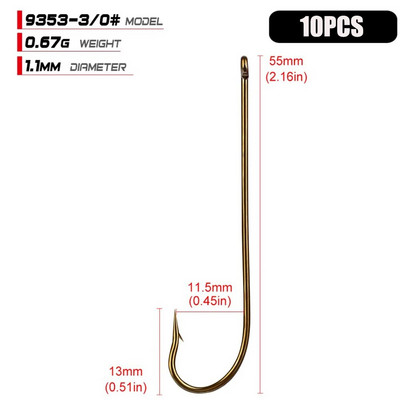 10 gab. Oglekļa tērauda makšķerēšanas āķi Zelta dzeloņstieņu āķis mīkstajiem dzeloņstieņu makšķerēšanas āķiem aplis ar augstu oglekļa tēraudu asināta ēsma 9353