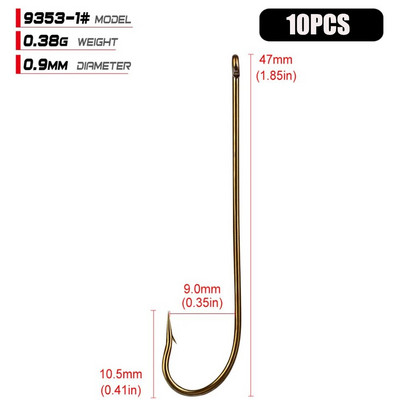 10 gab. Oglekļa tērauda makšķerēšanas āķi Zelta dzeloņstieņu āķis mīkstajiem dzeloņstieņu makšķerēšanas āķiem aplis ar augstu oglekļa tēraudu asināta ēsma 9353