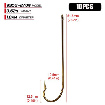 10 gab. Oglekļa tērauda makšķerēšanas āķi Zelta dzeloņstieņu āķis mīkstajiem dzeloņstieņu makšķerēšanas āķiem aplis ar augstu oglekļa tēraudu asināta ēsma 9353