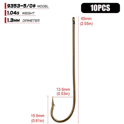 10 gab. Oglekļa tērauda makšķerēšanas āķi Zelta dzeloņstieņu āķis mīkstajiem dzeloņstieņu makšķerēšanas āķiem aplis ar augstu oglekļa tēraudu asināta ēsma 9353