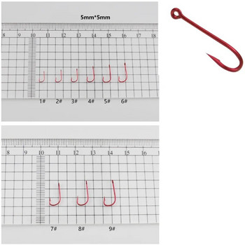 50 τμχ Fishing Hook Series 1#-9# Αγκαθωτό αγκίστρι ψαριού υψηλής ανθρακούχο χάλυβα κόκκινο χρυσό Fishhooks Bent Baitholder Ringed Carp Hook Tackle