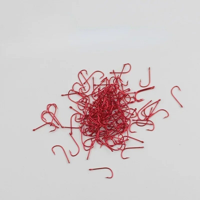 50 gab. Makšķerēšanas āķis, sērija 1#-9#. Dzeloņveida makšķeres āķis ar augstu oglekļa tēraudu, sarkans zelts, saliekti ēsmas āķi, gredzenveida karpas āķa piederumi