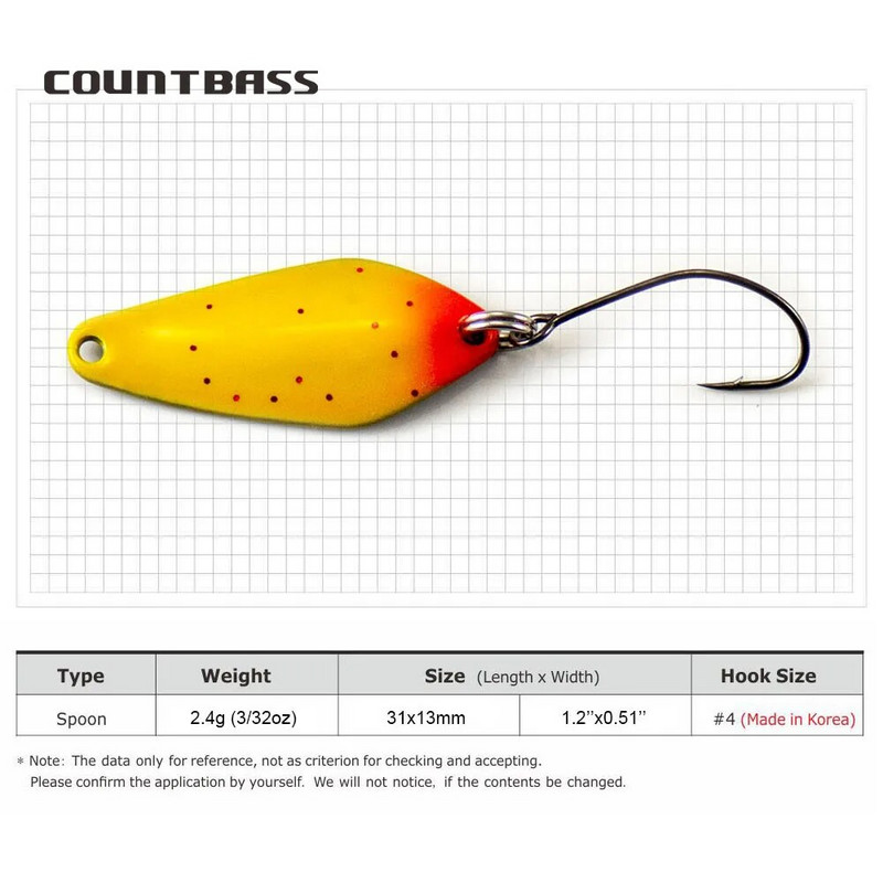 COUNTBASS Foreļu makšķerēšanas karotes 2,4 g 3/32oz Casting Metāla Lure for Salmon Pike Bass Metāla misiņa ēsmas