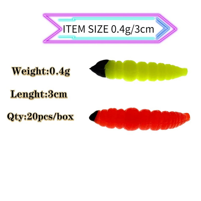 MUKUN 20GAB Mīkstais makšķerēšanas māneklis Worms Silikona ēsmas 0,4g/30mm Mākslīgā ēsma Jigging Vobleri Bass Carp Pesca Makšķerēšanas piederumi