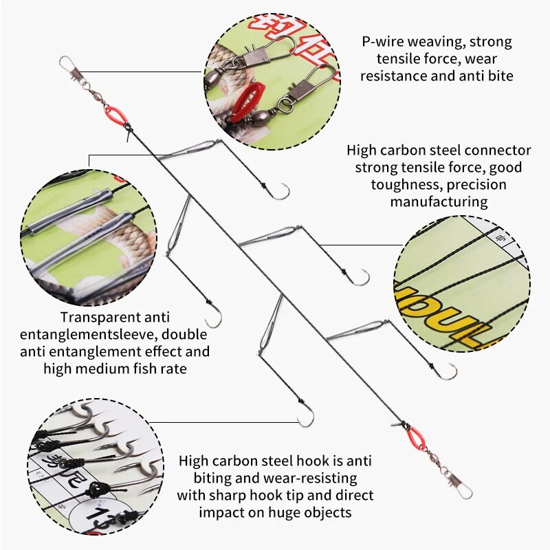 Augsta oglekļa tērauda platformas Grozāmi makšķerēšanas piederumi Pesca 3#-18# ēsmu turētāja aukla ar 5 āķiem makšķerēšanas āķu komplekts Marusi Ishni